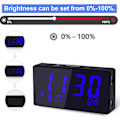 Miniatyrbilde 3 av 6: Skrivebords digital alarmklokke for soverom, blå 6\" LED-skjerm, med USB-port for lading, 000 % lysstyrke dimmer, temperatur, slumre, justerbar