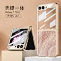 Miniatyrbillede 2 af 2: Etui til Samsung Z Flip6 foldetelefon - Kreativt marmor-design med elektroplettet glasbeskyttelse 6