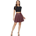 Miniatyrbillede 5 af 5: Læder Skater Skirt. Kvinders Sorte Plisserede Plus Size Mini A-linje Vegan Faux