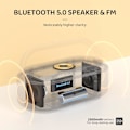 Miniatyrbillede 5 af 6: Bluetooth-højttaler-vækkeur med trådløs oplader, LED-nattelys, 2500 mAh batteri - til soveværelse, hjem i træ