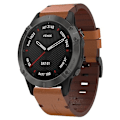 Miniatyrbillede 1 af 5: Til Garmin Fenix 6 Sapphire Gps 22mm Læder Stål Spænde Urrem BUI Brown