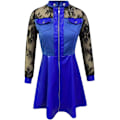 Miniatyrbillede 3 af 4: Sexet PU Læder Mesh Lace Mini Kjole - Plus Size Clubwear