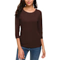 Miniatyrbilde 2 av 5: Kvinners Casual Rund Hals 3/4 Ermet Basic T-skjorte Solid Plain Bomull Topper