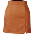 Miniatyrbilde 4 av 4: Kvinners Høy Midje Faux Suede Side Split Bodycon Kort Miniskjørt
