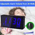 Miniatyrbilde 4 av 6: Skrivebords digital alarmklokke for soverom, blå 6\" LED-skjerm, med USB-port for lading, 000 % lysstyrke dimmer, temperatur, slumre, justerbar