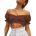 Miniatyrbillede 4 af 5: Kvinde Ruffle Kortærmet Binde Ryg Crop Top Off Shoulder Bardot