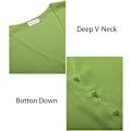 Miniatyrbilde 5 av 5: Kvinners Knappet Ned V-Hals Sløyfe Knute Front Topper 3/4 Erme Chiffon Casual Bluse
