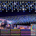 Miniatyrbillede 1 af 7: Farveskiftende istaplyssnor med 44-tasters fjernbetjening, LED-istaplyssnor til jul udendørs, 240 LED 23 fod RGB vandtætte hængende lyssnor til RGB