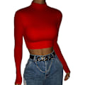 Miniatyrbilde 2 av 4: Kvinners langærmet kortermet topp turtleneck sexy basic kortermet topp skjorte