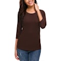 Miniatyrbilde 3 av 5: Kvinners Casual Rund Hals 3/4 Ermet Basic T-skjorte Solid Plain Bomull Topper
