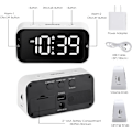 Miniatyrbild 8 av 9: LED Digital Väggklocka för Sovrum Dubbel med Snooze för Tung Sovande Vuxna Barn med USB-port för Laddning 10~100dB Justerbar Volym Vit