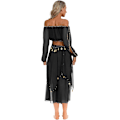 Miniatyrbillede 2 af 3: Kvinde mavedans outfits 2-delt off shoulder udskæring langærmet pailletter beskåret top og chiffon nederdel sæt sort one size sort one size