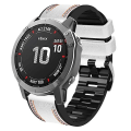 Miniatyrbillede 1 af 4: For Garmin Fenix 7 Tricolor Stitching Silikone Læder Rem White