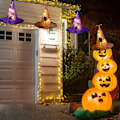 Miniatyrbilde 8 av 9: Utendørs solcelledrevne heksehattlysslynger, 8 stk. hengende glødende heksehattlykter, 33 fot 8 moduser vanntett solcellelykter for utendørs Halloween