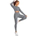 Miniatyrbild 4 av 5: Sömlös yogasett 2 delar för kvinnor långärmad träningskläder gym crop tops