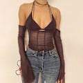 Miniatyrbilde 2 av 4: Kvinners Sexy Mesh Patchwork Langærmet Halter Crop Cami Top Ryggløs Selvbinding