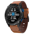 Miniatyrbillede 1 af 5: For Garmin Descent Mk 2i 26mm Læder Stål Spænde Urrem LEI Brown