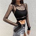 Miniatyrbilde 4 av 5: Kvinnerskjorter Tulle Mesh Langærmet Skjorter Topper Transparent Svart Langærmet
