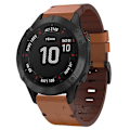Miniatyrbillede 1 af 5: For Garmin Fenix 6 Pro Gps 22mm Læder Stål Spænde Urrem YKC Brown