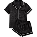 Miniatyrbild 1 av 4: Dam 2-delad satin nattkläder knapp fram pyjamas kortärmad pyjamas set