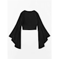 Miniatyrbild 2 av 4: Kvinnors Plus Size V-ringad lång klockärm Surplice Crop Top Blus