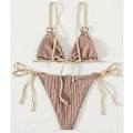 Miniatyrbillede 2 af 4: Kvinde Trekantet String Bikini Ribbet O Ring Binde Side Todelt Badetøj