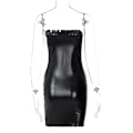 Miniatyrbillede 3 af 5: Kvinder Sexet Klubfest Stropløs Bodycon PU Læder Sort Rynket Latex Kjole