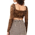 Miniatyrbild 2 av 5: Kvinnors volang långärmad off shoulder tie up back crop top blus