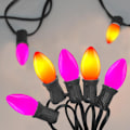 Miniatyrbild 1 av 7: 25FT C7 LED Lila Orange ljusslingor, Halloween ljusslingor utomhus med 27 C7 LED-lampor (2 reserv), Halloween hängande utomhuslampor för C7