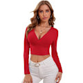 Miniatyrbilde 1 av 5: Kvinners dyp V-hals lang ermet kryss wrap crop topper