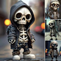 Miniatyrbillede 3 af 6: Seje skeletfigurer statue cool     hjemmeindretning sød kranie mini figur samleobjekter DIY håndværk til skrivebordsdekorationer (stil 4 stk) stil 4 stk