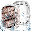 Pikkukuva 1 / 5: 2-in-1 vedenpitävä bling-kotelo Apple Watch Series 10:lle, näytönsuoja 46 mm, naisten glitter-timantti etu- ja takakuori 360° täyssuoja kova PC Pro