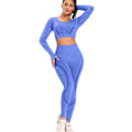 Miniatyrbild 1 av 5: Kvinnors träningskläder Yoga 2 delar sömlös långärmad crop top hög midja