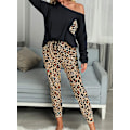 Miniatyrbild 3 av 3: Kvinnors Loungewear Pyjamas Långärmad Off Shoulder Leopard Print Träningsoverall
