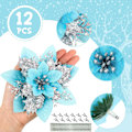Miniatyrbilde 2 av 5: 12 stk Glitter Jul Poinsettia Kunstig Jul Blomster Ornamenter Blomster