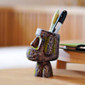 Miniatyrbilde 3 av 7: Ester Islnd Hed Sttue n Holder for Desk, Resin Moi Sttue ncil Pot Mkeup Brush Holder Desktop Orgnizer Home Office Desk Decortions