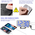 Miniatyrbild 5 av 7: Digital väckarklocka, spegelyta LED elektronisk, med USB-laddare, snooze-modell, automatisk/anpassad ljusstyrka, för kontorsbord sovrum svart-blå