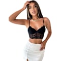 Miniatyrbilde 1 av 5: Kvinners gjennomsiktig blonder crop top stretch spaghetti stropp crop