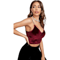 Miniatyrbillede 4 af 5: Kvinde PU Læder V-hals Spaghetti Stropper Cami Crop Top