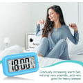 Miniatyrbillede 5 af 7: Vækkeur LED Digitalt Stort Display Snooze Nattelys Batteriur med Dato Kalender Temperatur til Hjemmekontor Rejse Soveværelse Skrivebord (Blå)
