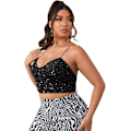 Miniatyrbilde 4 av 4: Kvinners Plus Sequin Criss Cross Cami Crop Top Ryggløs Ermeløs Camisole