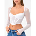 Miniatyrbilde 3 av 5: Kvinners Sweetheart Neck Sheer Mesh Langærmet Bustier