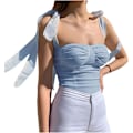 Miniatyrbilde 1 av 5: Kvinners ermeløs camisole knytte skulder mesh stropp tank crop topper