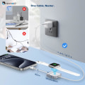 Miniatyrbillede 7 af 9: Indtrækkeligt USB C-kabel, Mini 60W USB C til USB-C PD Hurtigopladning + Apple Watch-oplader, 2 i 1 USB C til Ligh-tning Rejseopladerkabel