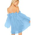 Miniatyrbillede 2 af 5: Kvinde Romantisk Off Shoulder Flounce Langærmet Bryllup Ruffle Mesh