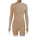 Miniatyrbillede 3 af 4: Kvinder Broderi Lynlås Høj Hals Langærmet Bodycon Jumpsuit Shorts Rompers