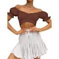 Miniatyrbilde 5 av 5: Kvinners Ruffle Korte Ermer Binde Opp Rygg Crop Top Off Shoulder Bardot Bluse