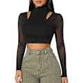 Miniatyrbilde 1 av 5: Kvinners utskårne langarmede rundhalsade Crop Top Slim