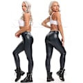 Miniatyrbild 5 av 5: Kvinnors Leggings i konstläder Byxor PU Elastiskt formande höft