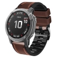 Miniatyrbillede 1 af 5: For Garmin Fenix 7 Tricolor Stitching Silicone Læder Rem Coffee